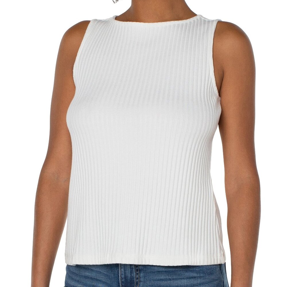 NWT Liverpool Sleeveless Boat Neck Rib Knit Top In Snow - Picture 2 of 2